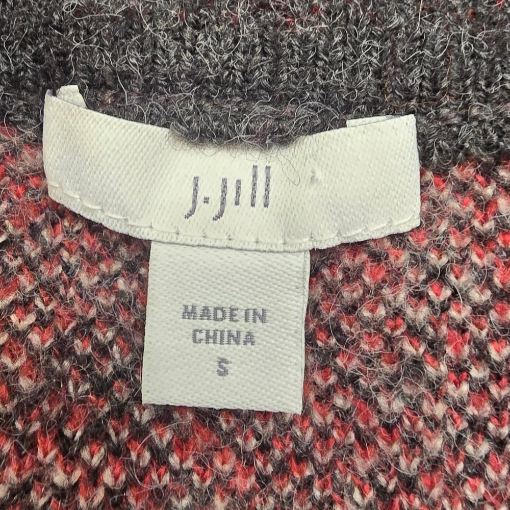 J Jill Red Black Plaid Wool Blend cardigan S jacket Cozy Cottagecore Preppy Fall - Picture 3 of 10